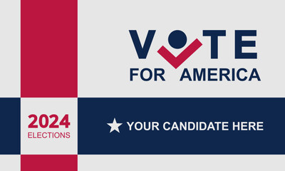 Horizontal election banner vote for America 2024 editable blue and red vector. Politics political candidate leaflet.