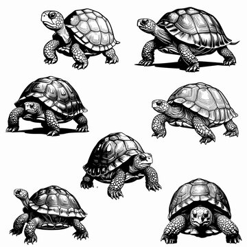 Tortoise silhouettes illustration vector set on a white background