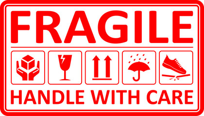 Fragile package icons set, handle with care logistics and delivery shipping labels. Fragile box. Just Print and Use, Vector