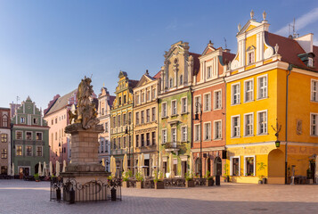 Naklejka premium Facades of old colorful houses on the Town Hall Square in Poznan