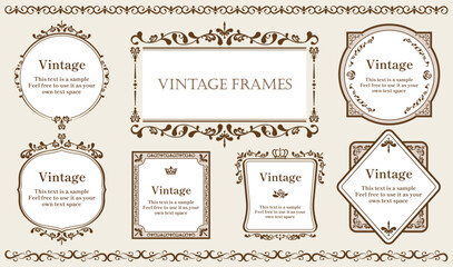 Borders and frames. Vintage typographic design, luxury labels, vector illustration..eps