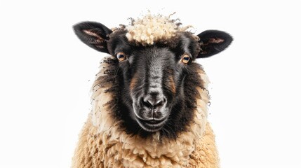 Fototapeta premium Portrait of a two year old female Suffolk sheep against a white backdrop
