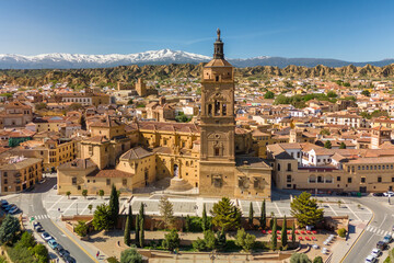 Aerial view of Guadix Cathedral in Guadix, province of Granada, Andalusia, Spain