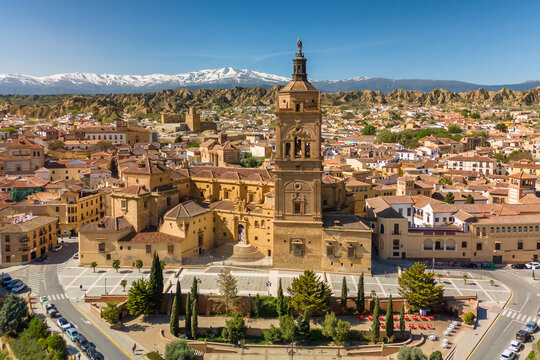 Aerial view of Guadix Cathedral in Guadix, province of Granada, Andalusia, Spain