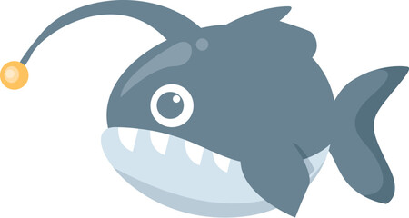 Illustration of an anglerfish swimming in the ocean depths, using its bioluminescent lure to attract prey