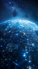 Global network connection abstract blue background with stars World map abstract technology background global business innovation concept