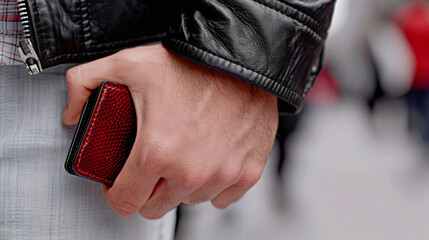 close-up of a pickpocket thief in a crowded urban setting with stolen wallet