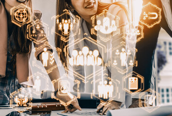 Human Resources Recruitment and People Networking Concept. Modern graphic interface showing...