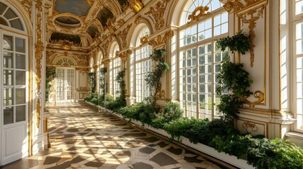Fototapeta premium Botanical garden with gold and white Baroque design