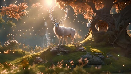Magical deer in woodland. Exploring wildlife in mystical and serene forest. - Powered by Adobe