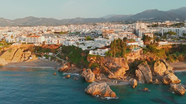 Amazing Costa del Sol coast along the Mediterranean Sea at sunrise in Spain