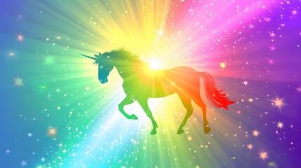Fototapeta premium Silhouette of a unicorn on a colorful background