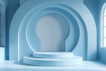 Obraz premium 3d Stage background product scene with geometric platform. Stage background vector 3d rendering with podium. stage to show cosmetic products. light blue platform