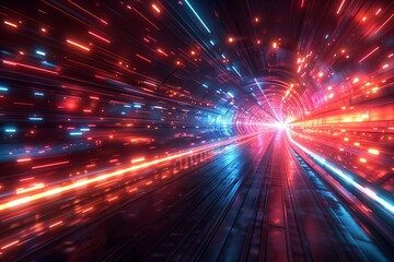 Red And Blue Neon Lights In A Futuristic Tunnel