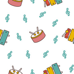 Obraz premium Musical instruments. Seamless pattern. Music stuff for classical orchestra. Hand drawn style. Vector drawing. Design ornaments.