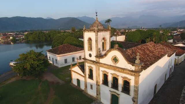Aerial view of S&atilde;o Francisco Church, in the historic center of Paraty, Rio de Janeiro, Brazil
