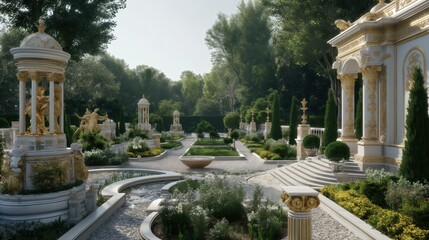 Obraz premium Luxurious garden in gold and white Baroque style