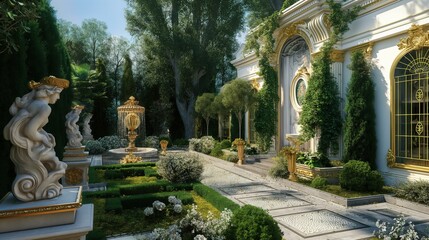 Obraz premium Luxurious garden in gold and white Baroque style