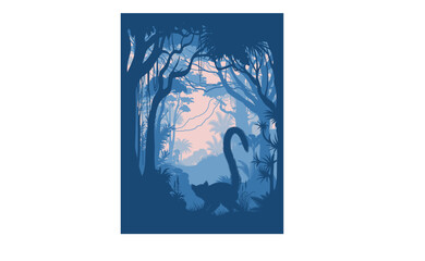 Naklejka premium vectoe rainforest jungle illustration with ring-tailed lemur 