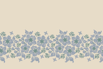 Minimal Floral pattern seamless paisley embroidery texture blue flower motifs. Vintage ikat style vector illustration design hand drawn .