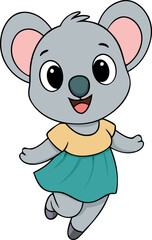 Happy cartoon koala character wearing a dress and smiling