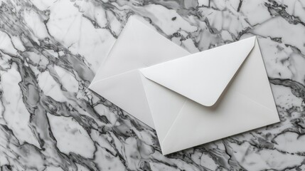 A2 greeting card and envelope on stylish gray marble background with clipping path for effortless design insertion