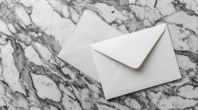 A2 greeting card and envelope on stylish gray marble background with clipping path for effortless design insertion