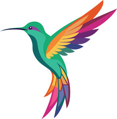 Colorful hummingbird illustration with vibrant wings in flight isolated on white background