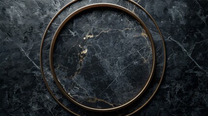 Golden Ring Frame on Black Marble Background