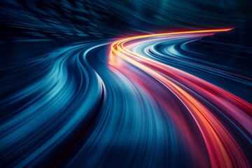 Abstract Light Trails on a Winding Road at Night