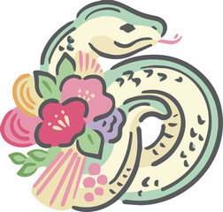 年賀状　2025　へび　正月飾り　輪飾り　巳年　巳　蛇　モダン　手描き　かわいい　イラスト素材