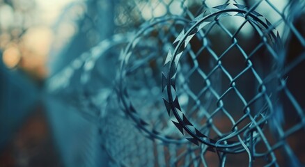Close Up of Razor Wire Fence on a Sunny Day