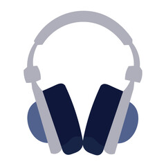 Grey headphones vector flat illustration, gray headphone wireless clip art, isolated on white background, flat gaming headset icon cartoon