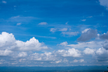 A clear blue sky with a few clouds