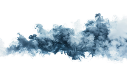 Dark cloud of dense smoke with blue hues on transparent background