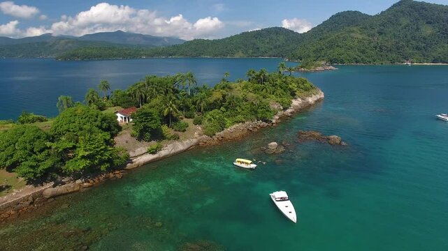 Aerial view of Long Island (Ilha Comprida), Paraty Bay - Paraty, Rio de Janeiro, Brazil