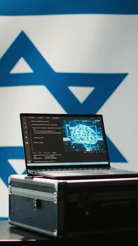 Vertical video Israeli programmer making bot accounts on social networks using AI machine learning. Technician working for Mossad building artificial intelligence algorithms to spread fake news