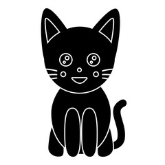 Black silhouette of cute cat, glyph icon flat vector