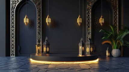 Warmly archway with islamic lanterns and ornate elements