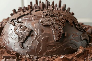 Delectable celebration: world chocolate day commemorated with a globe crafted from rich chocolate, a sweet symbol of global indulgence and culinary delight