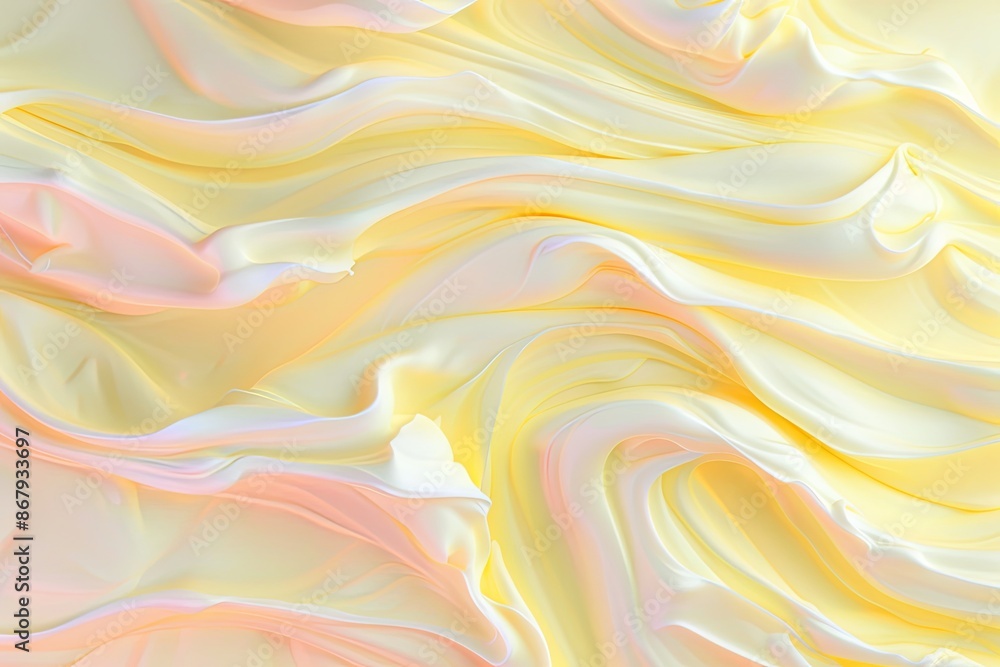 Poster a close up shot of a creamy, yellow whipped topping swirled into abstract shapes. generative ai