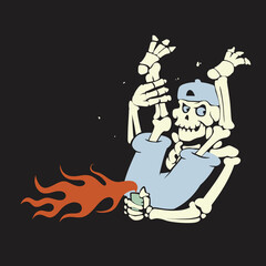 Vector Cartoon Silhouette of Grim Reaper Lighting Farts on Fire