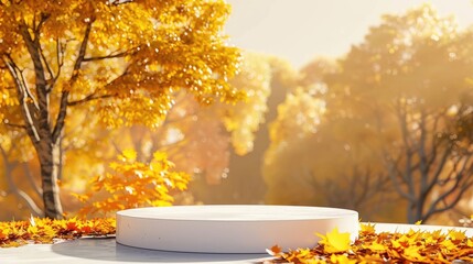 inimalist stage with warm autumnal background, ideal for seasonal presentations or nature displays