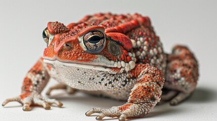 White backdrop featuring a red toad.