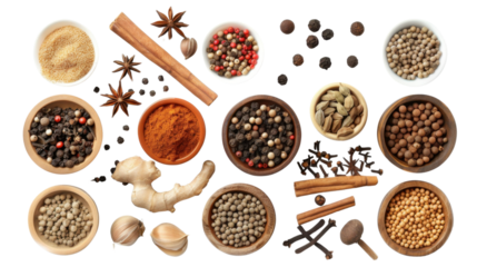 Various spices on white background
