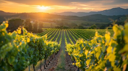 Vineyards in the Southern French region of Languedoc during a summer evening