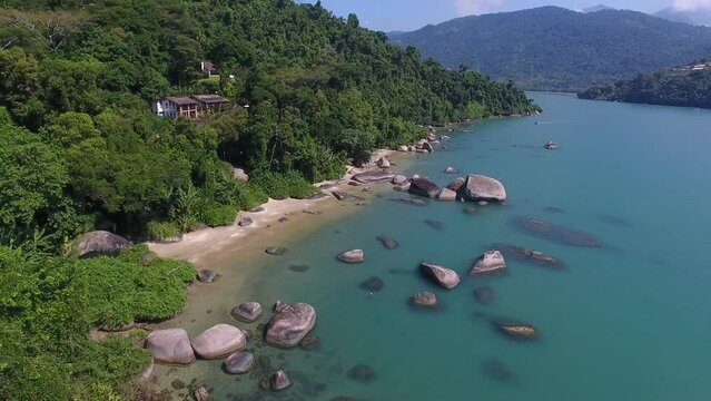 Aerial view of Tapera Beach on Ara&uacute;jo Island - Paraty, Rio de Janeiro, Brazil