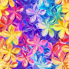 Cyclic seamless repeating pattern of colorful flowers on a vibrant background.