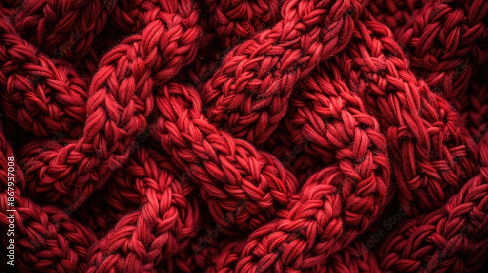 Poster textured knitted wool background in red with copy space