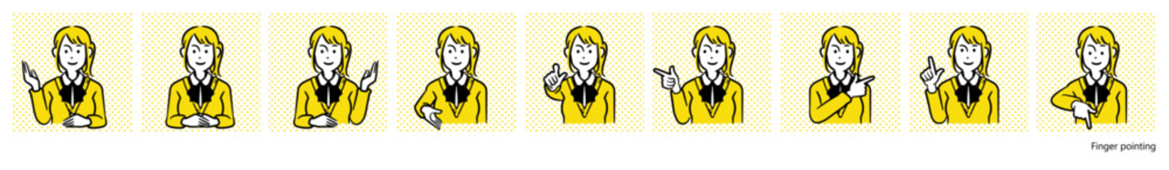 女子高生のイラスト｜指差し案内